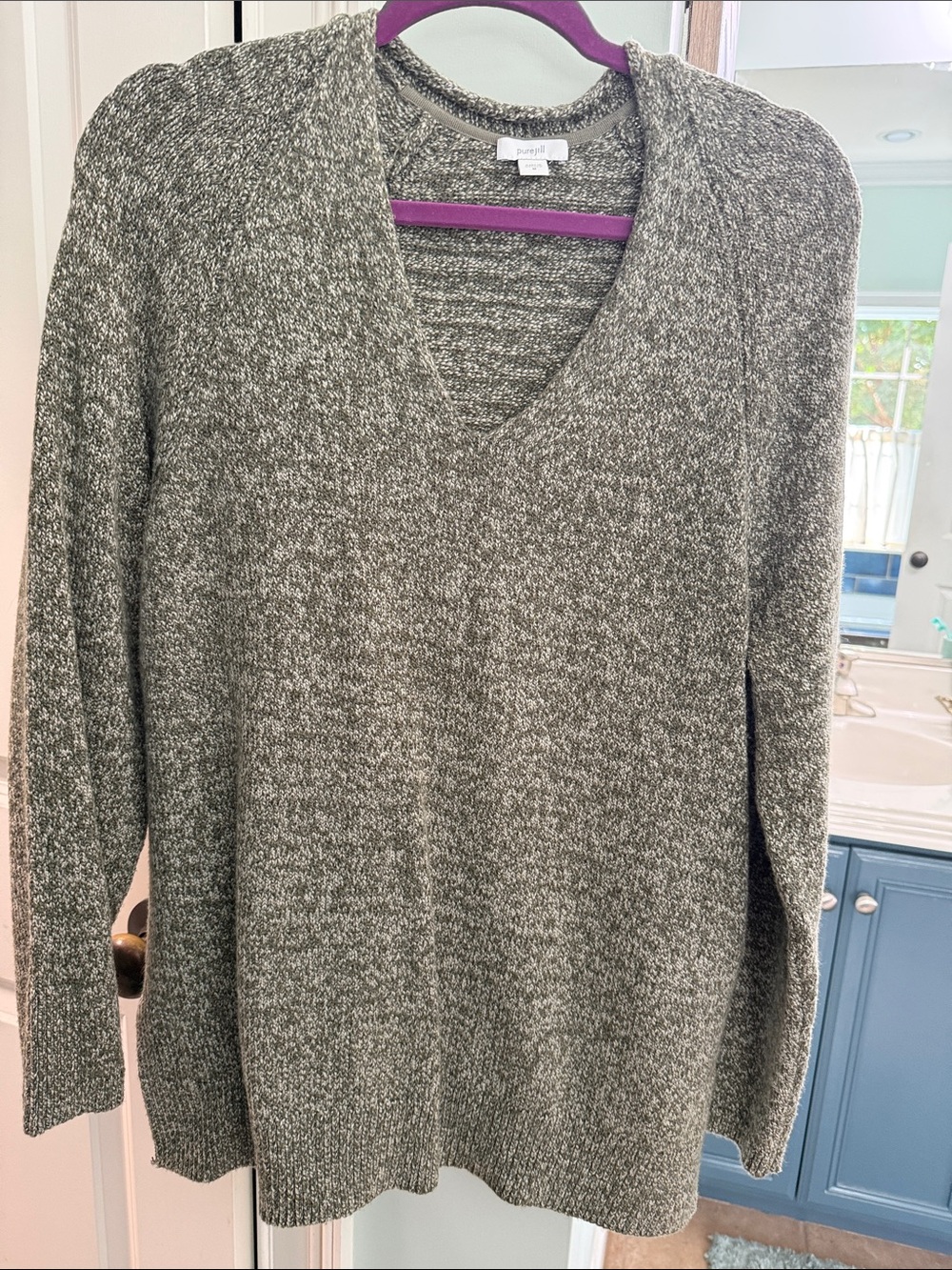 Pure Jill by JJill Women's Green Marled V-Neck Sweater